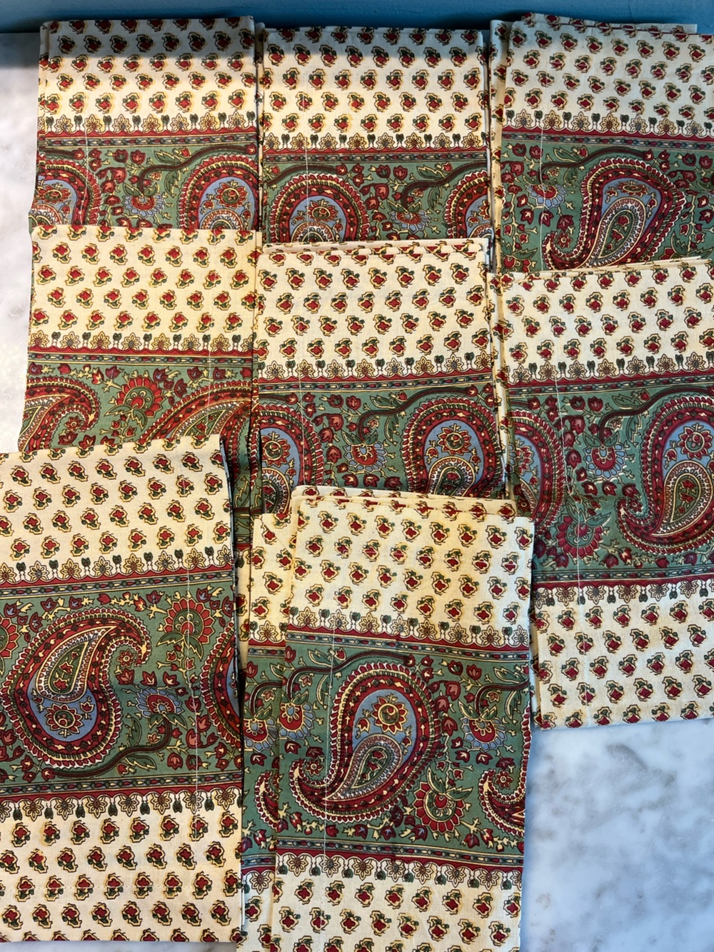 Pottery Barn Paisley Patchwork Napkins in Cream, Red & Green